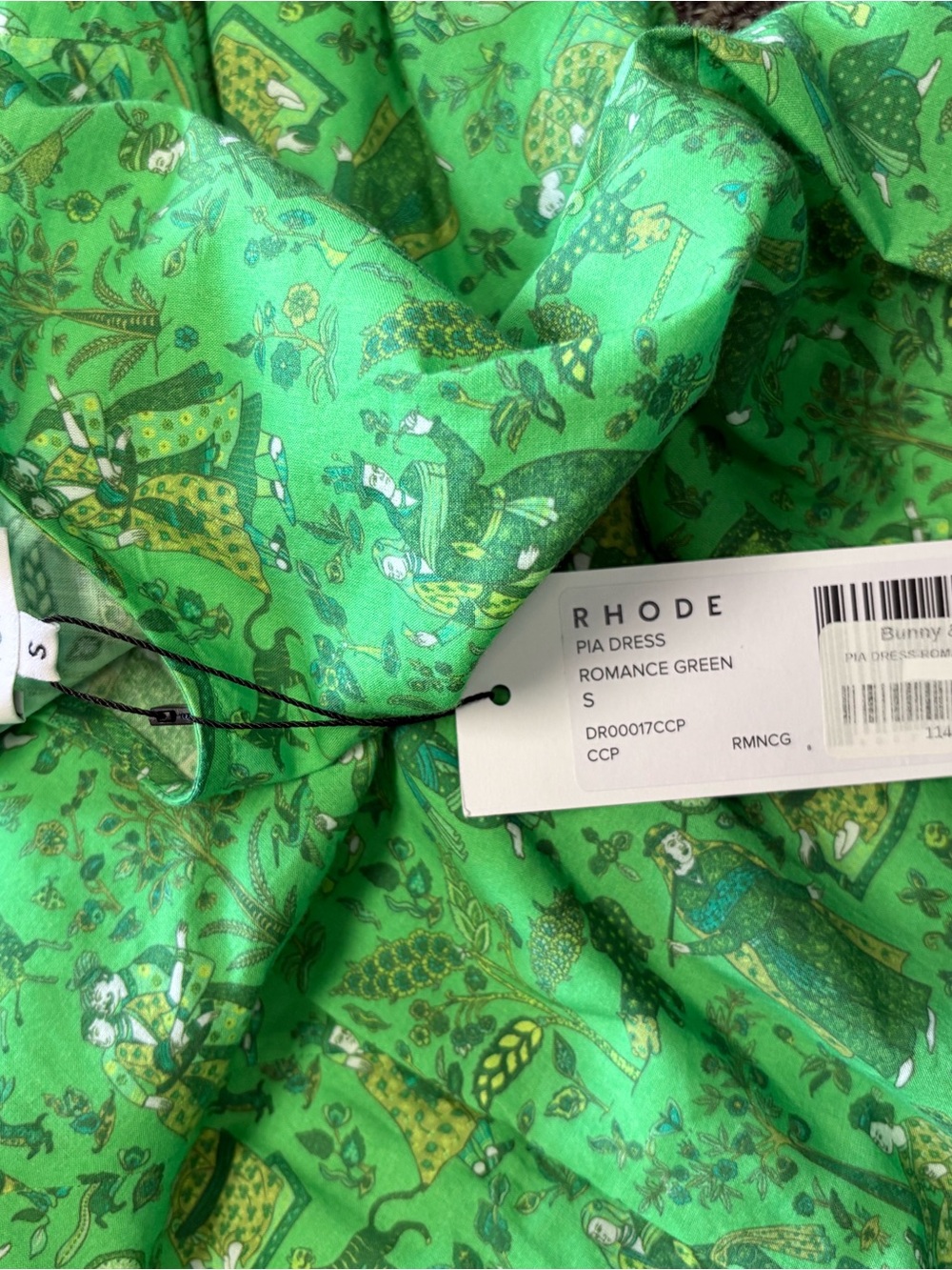 RHODE Green Printed Puff Sleeve Ruched Midi Dress - Picture 2 of 3